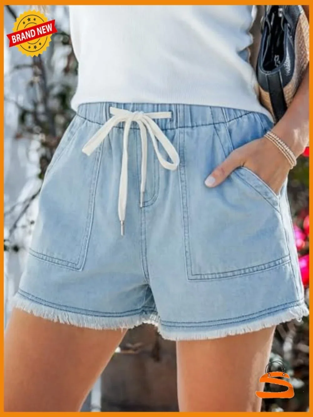 Elastic Waist Casual Shorts with Pockets High Waisted Loose Fit